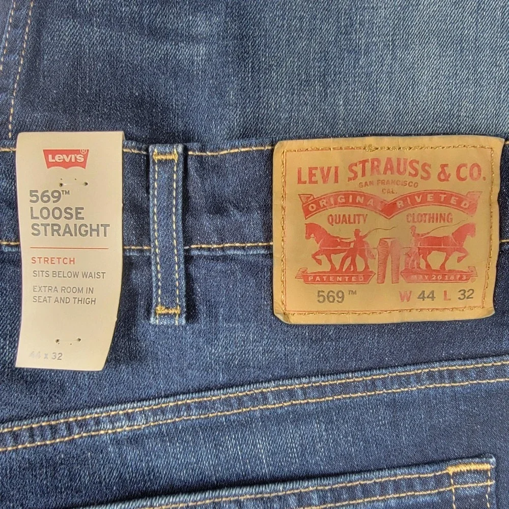 Levis Mens Jeans 569 Loose Straight Leg Stretch Denim Dark Wash 44x32 Western